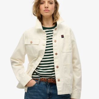 Superdry Women's Pure Cotton Denim Relaxed Utility Jacket - 10 - White, White,Pink
