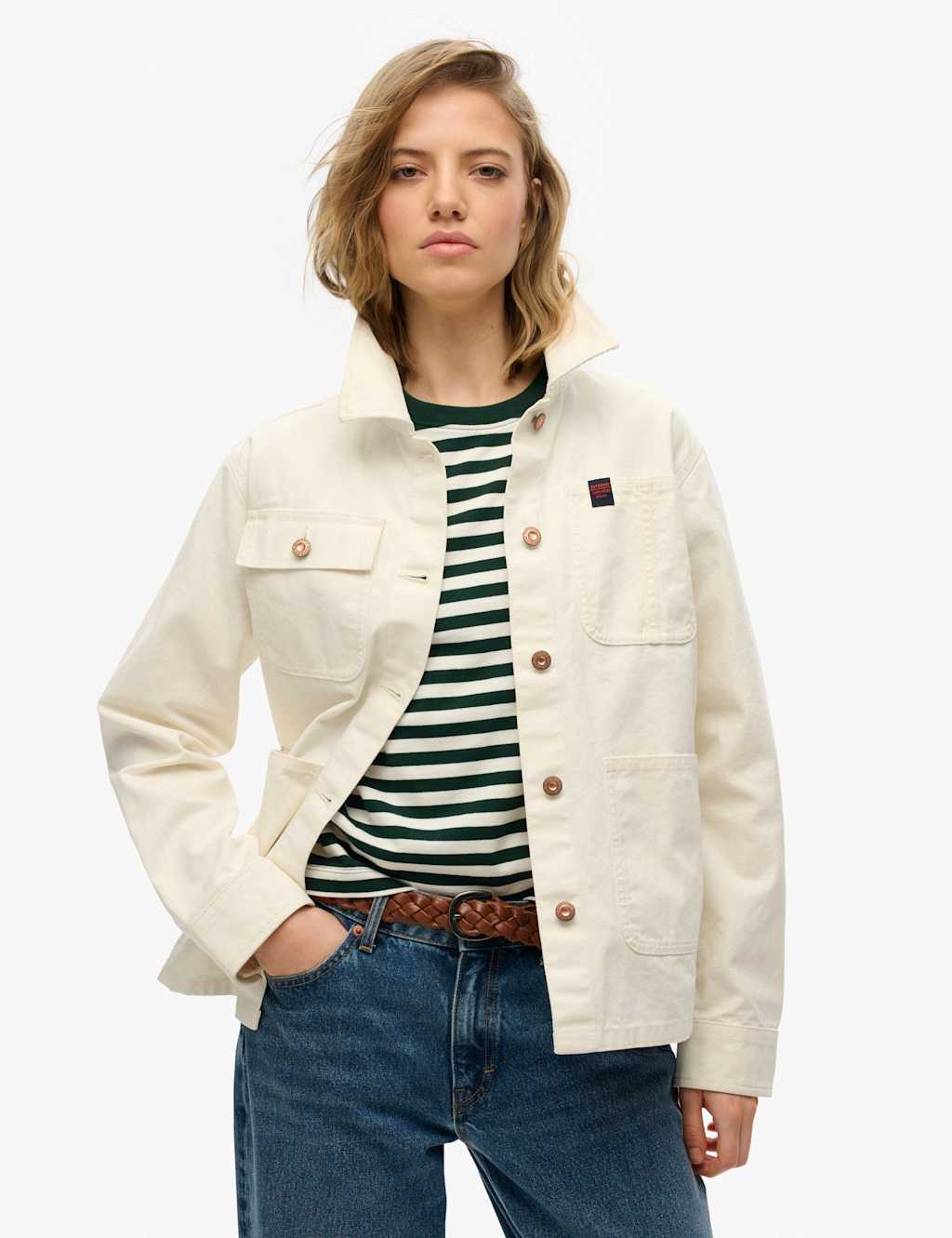 Superdry Women's Pure Cotton Denim Relaxed Utility Jacket - 10 - White, White,Pink