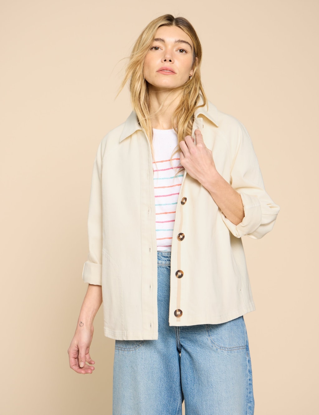 White Stuff Denim Collared Relaxed Jacket - 16REG - Natural, Natural