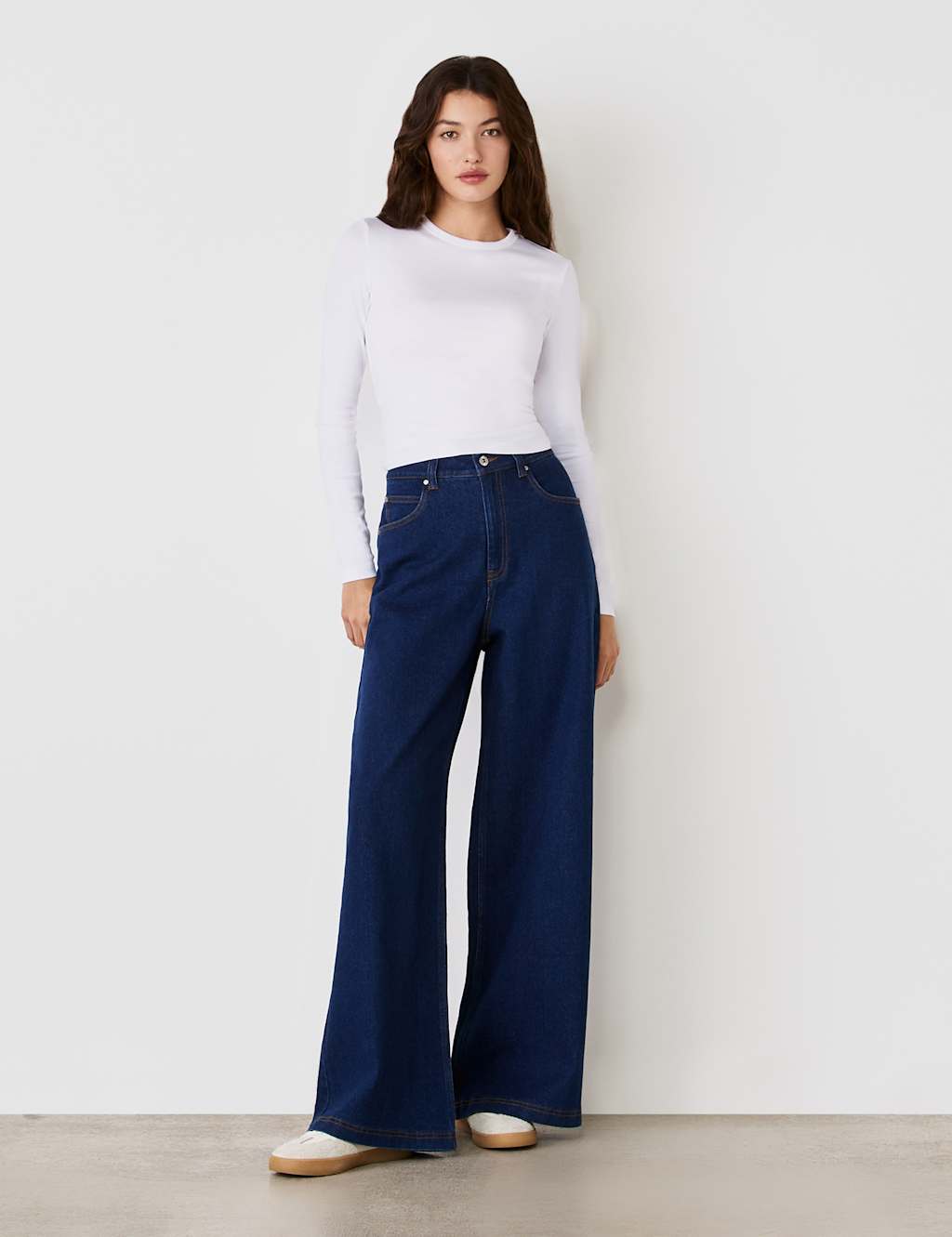 Finery London Women's High Waisted Wide Leg Jeans - 16REG - Blue Denim, Black,Blue Denim