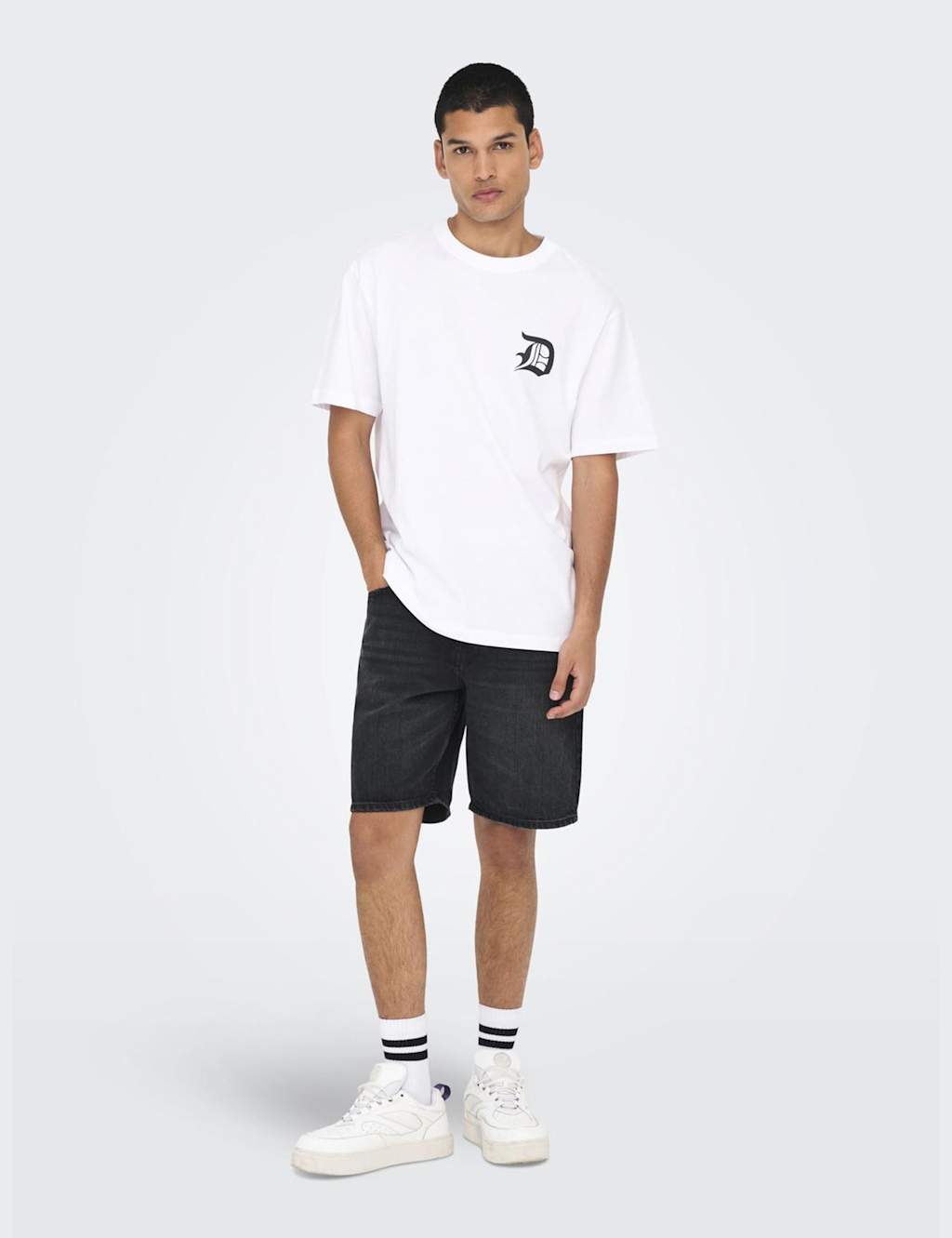 Only & Sons Men's 5 Pocket Rigid Denim Shorts - L - Black, Black