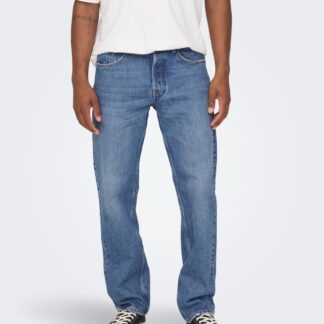 Only & Sons Men's Straight Fit Pure Cotton 5 Pocket Jeans - 3434 - Blue Denim, Blue Denim