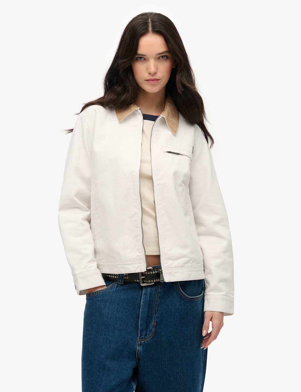Superdry & Co Women's Pure Cotton Cord Collar Relaxed Jacket - 14 - White, Pink,White