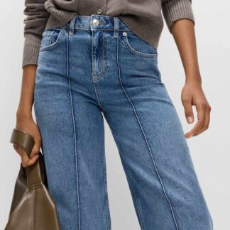 M&S Collection Women's High Waisted Pintuck Wide Leg Jeans - 20REG - Medium Indigo, Medium Indigo