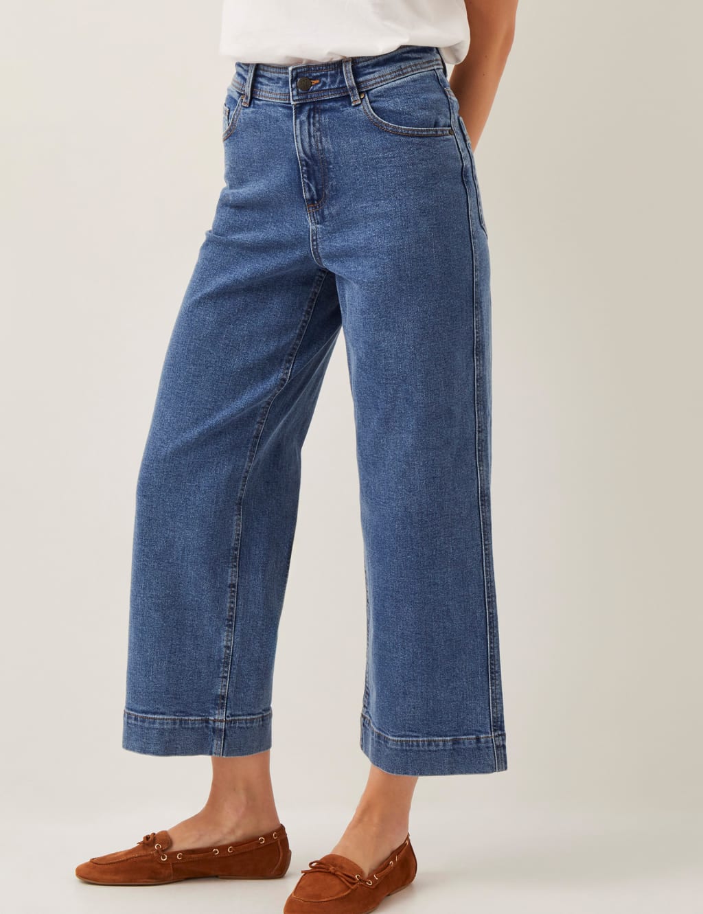 Monsoon Women's High Waisted Straight Leg Cropped Jeans - 14 - Blue Denim, Blue Denim