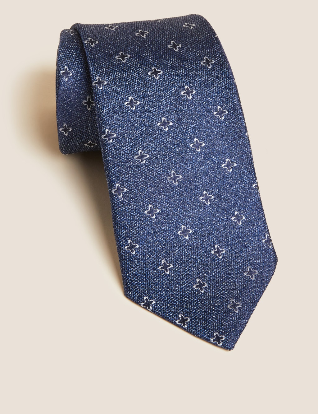 M&S Slim Pure Silk Foulad Tie Denim