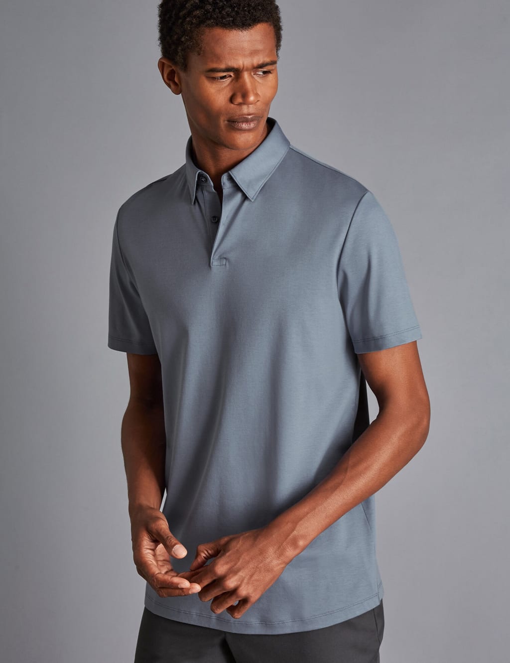 Charles Tyrwhitt Pure Cotton Jersey Polo Shirt Blue Denim