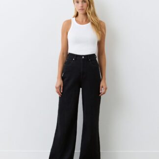 Finery London High Waisted Wide Leg Jeans Black