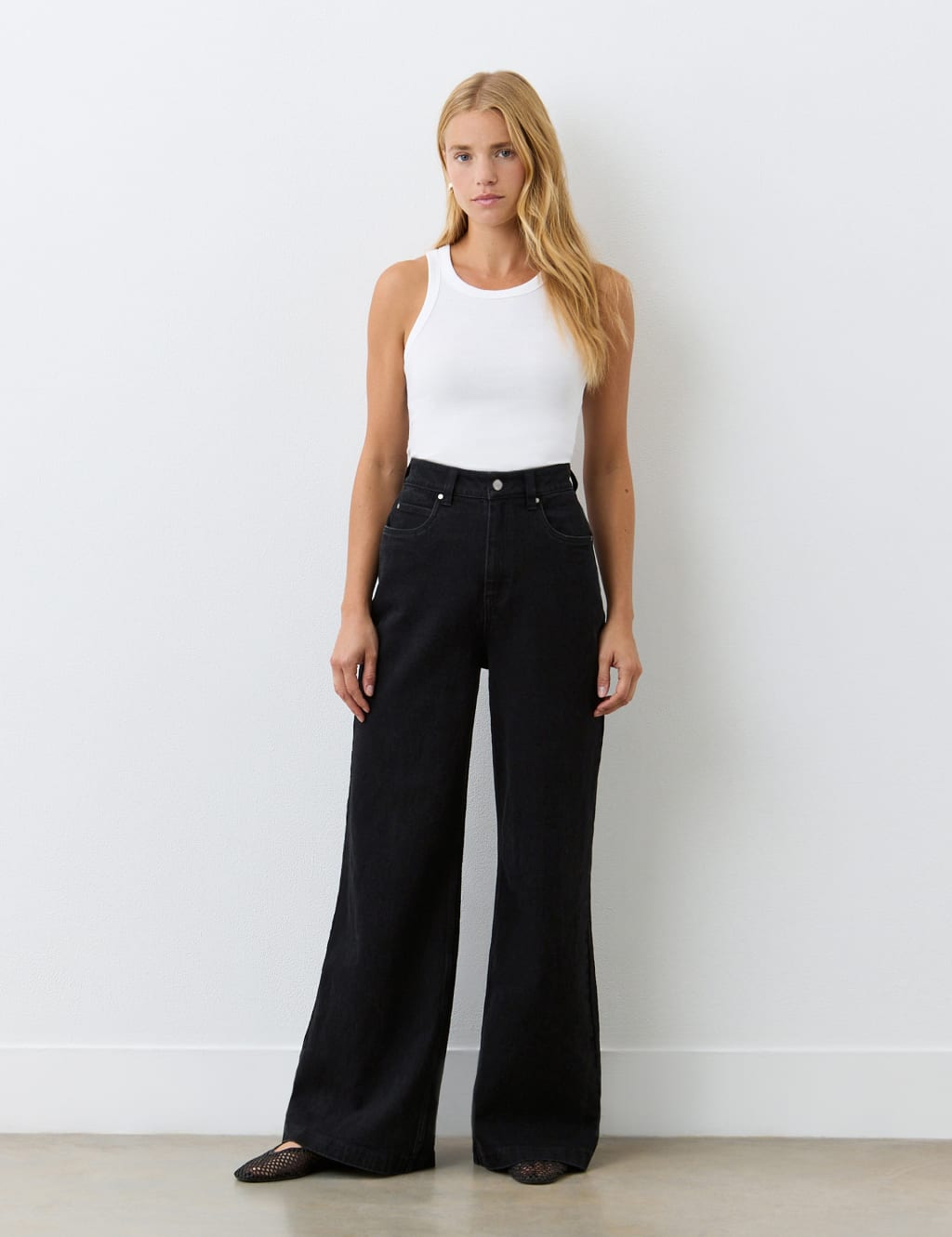 Finery London High Waisted Wide Leg Jeans Black