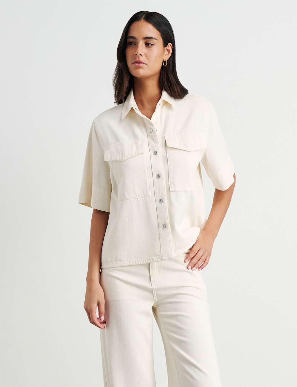 Jag Cotton Rich Denim Shirt Cream