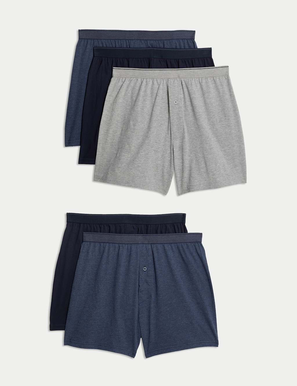 M&S 5 Pack Pure Cotton Cool & Fresh™ Jersey Boxers Denim Mix