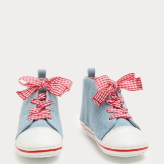 M&S Baby Strawberry High Top Trainer Pram Shoes (0-18 Months) Denim