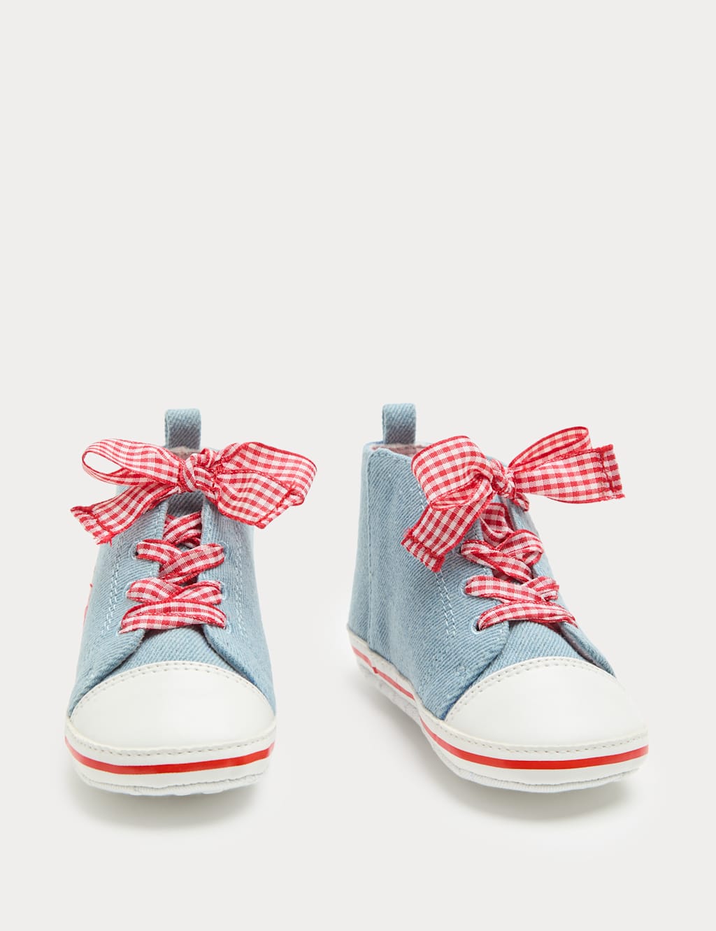 M&S Baby Strawberry High Top Trainer Pram Shoes (0-18 Months) Denim