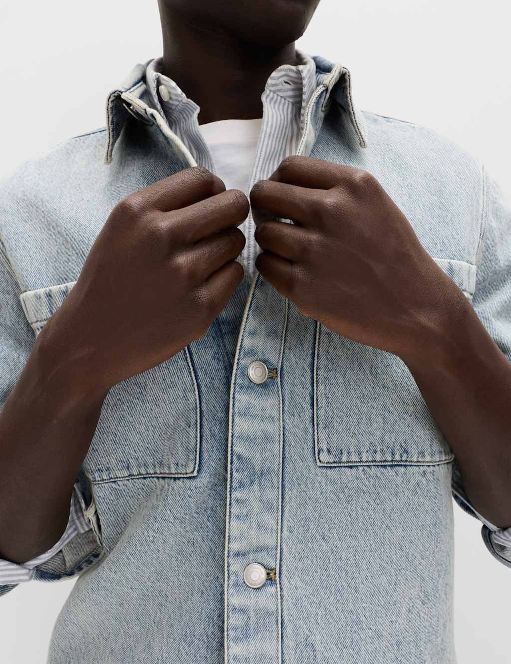 M&S Pure Cotton Denim Overshirt Light Blue
