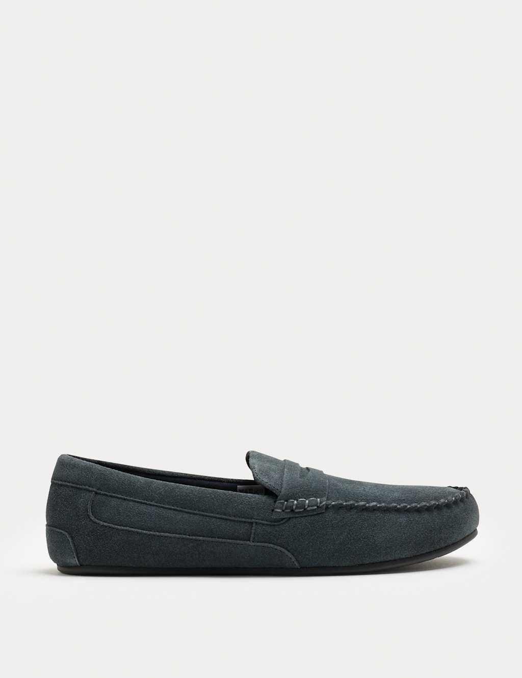 M&S Suede Moccasin Slippers with Freshfeet™ Med Blue Denim