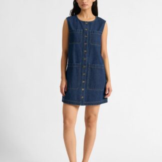 Albaray Denim Button Through Mini Shift Dress Indigo