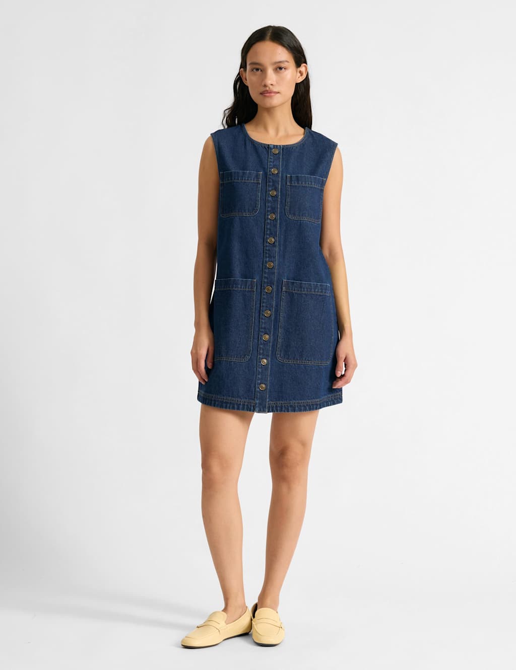Albaray Denim Button Through Mini Shift Dress Indigo