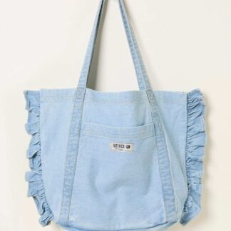 FatFace Pure Cotton Denim Frill Tote Bag Denim