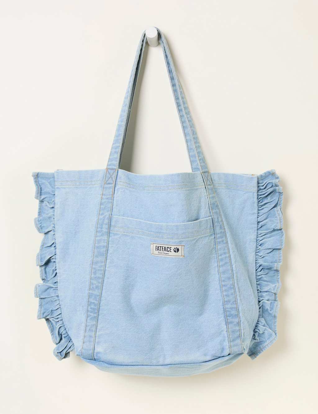 FatFace Pure Cotton Denim Frill Tote Bag Denim
