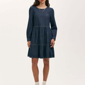 Finery London Denim Round Neck Midi Tiered Dress Indigo