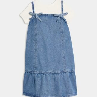 M&S 2pc Pure Cotton Pinafore Dress Outfit (2-16 Yrs) Denim