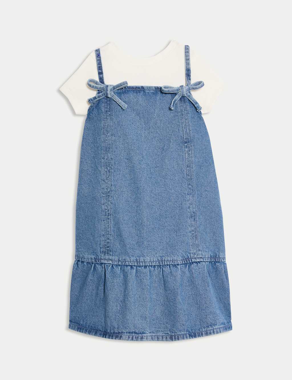 M&S 2pc Pure Cotton Pinafore Dress Outfit (2-16 Yrs) Denim