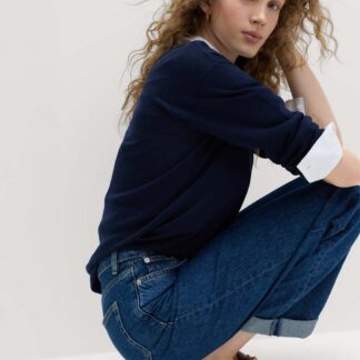 M&S Boyfriend Mid Rise Ankle Grazer Jeans Dark Indigo