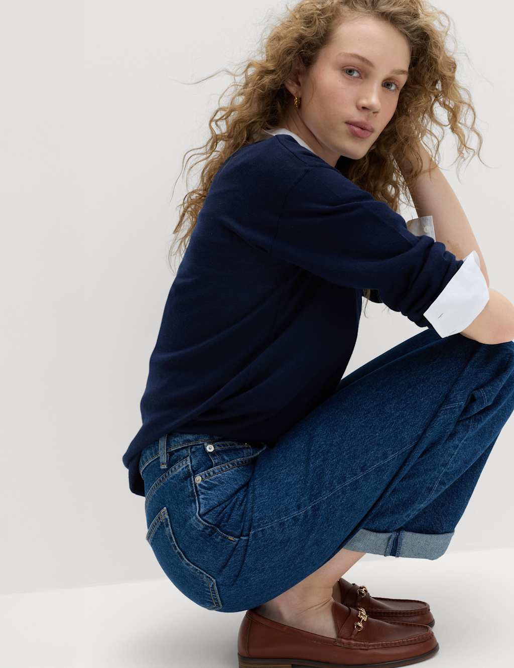 M&S Boyfriend Mid Rise Ankle Grazer Jeans Dark Indigo