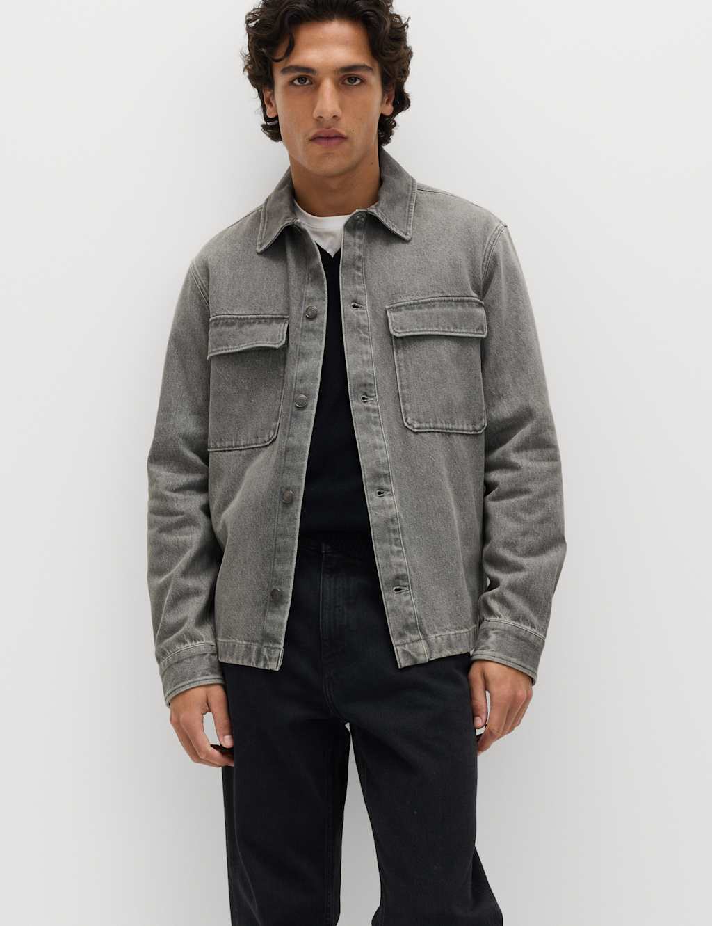 M&S Pure Cotton Denim Overshirt Grey