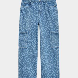 M&S Pure Cotton Leopard Print Cargo Jeans (6-16 Years) Denim