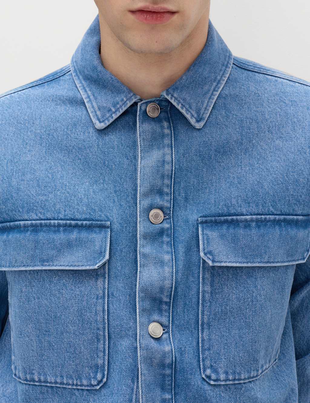 M&S Regular Fit Pure Cotton Denim Overshirt Blue