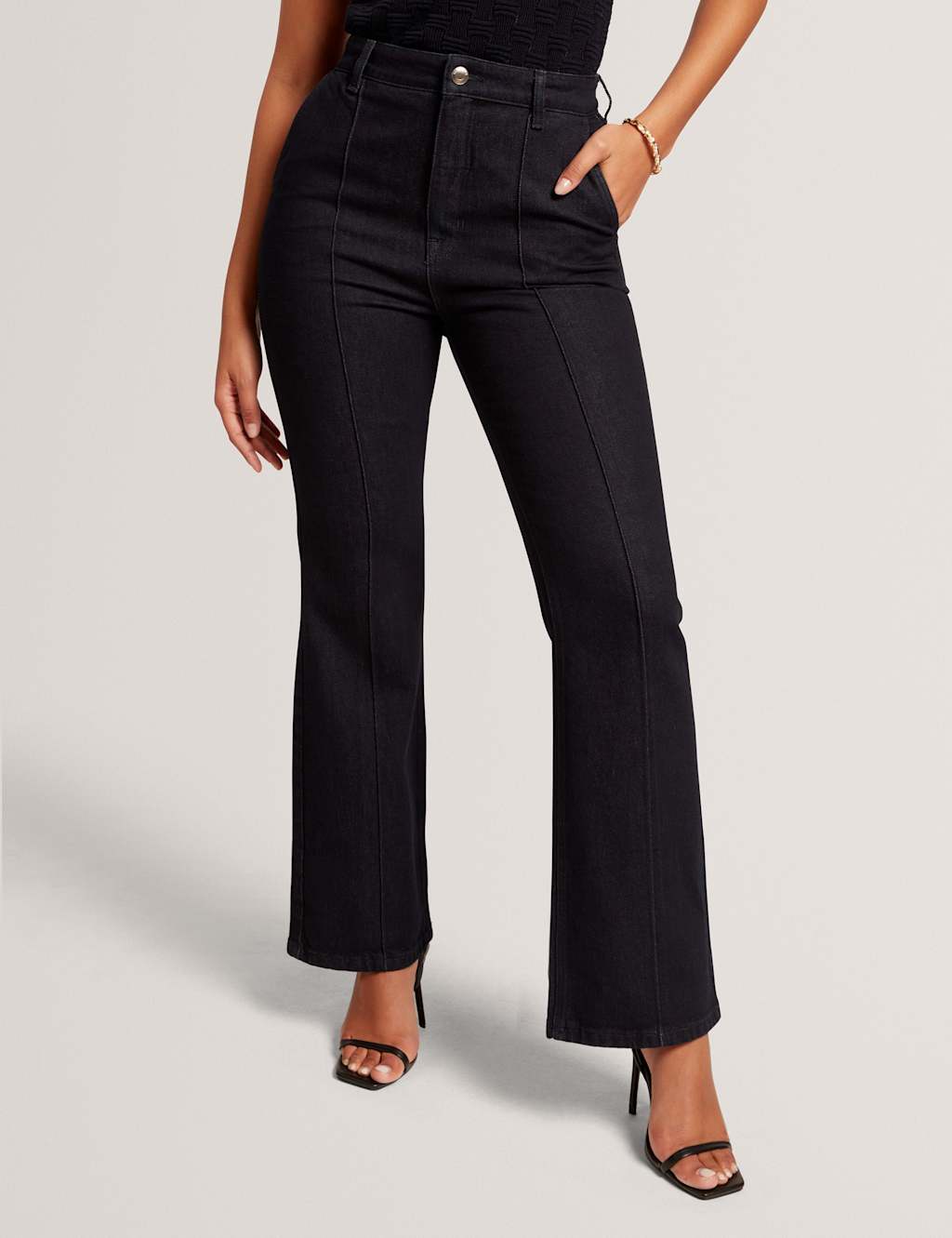 Ted Baker High Waisted Pintuck Flared Jeans Blue Denim