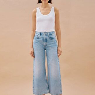 Albaray Mid Rise Wide Leg Cropped Jeans Blue Denim