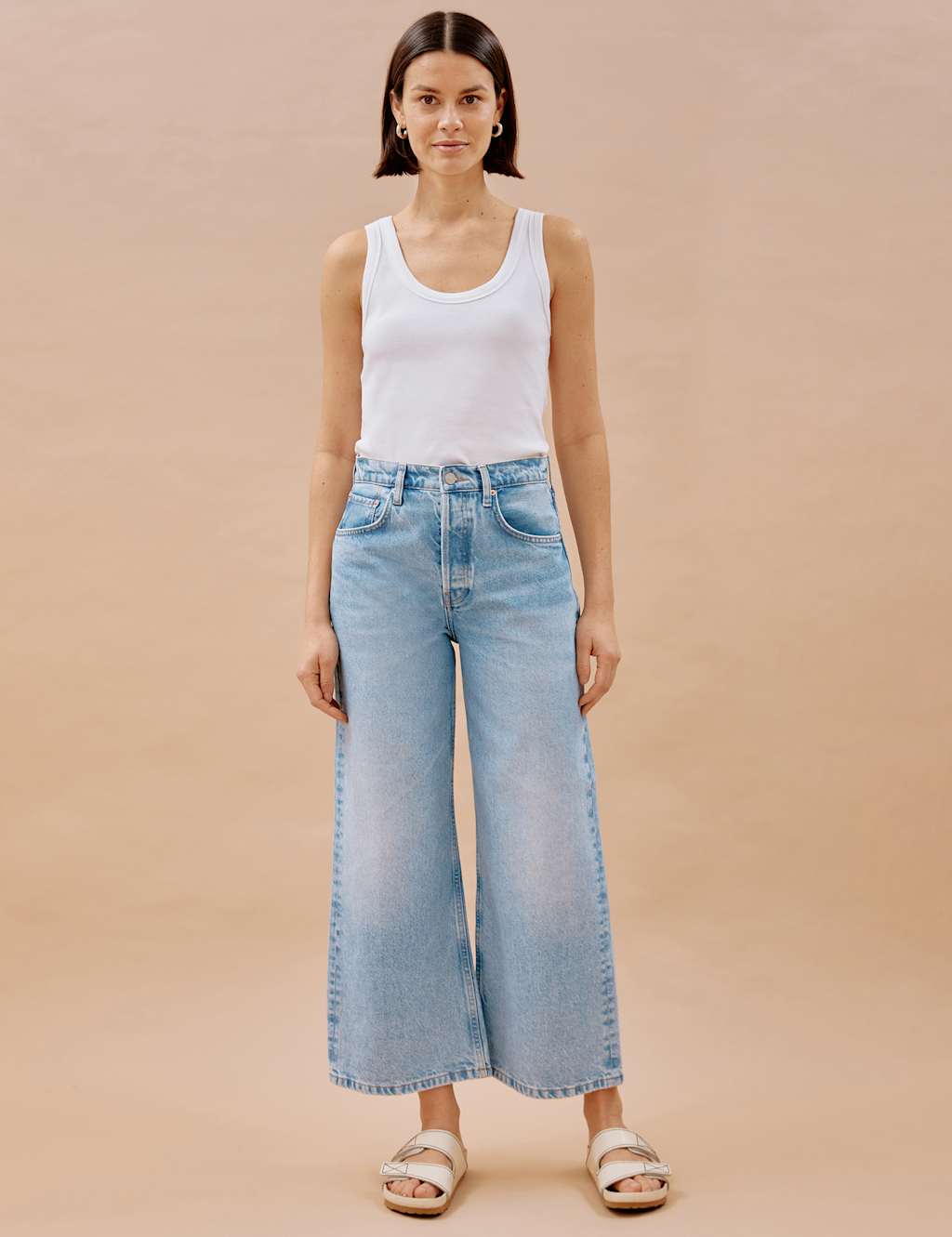 Albaray Mid Rise Wide Leg Cropped Jeans Blue Denim