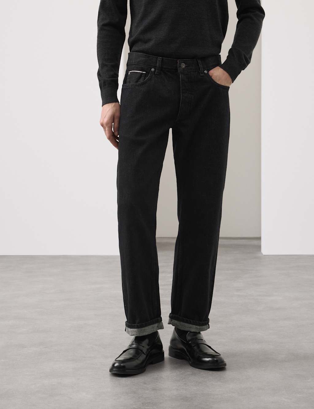 Autograph Straight Fit Heavyweight Selvedge Jeans Black