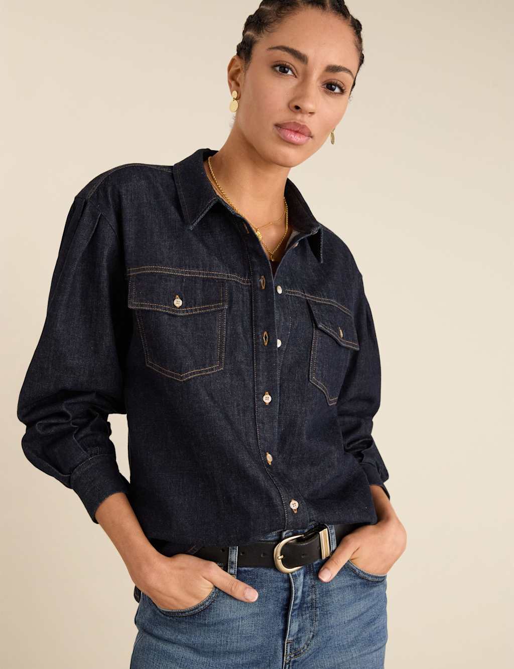 BAUKJEN Denim Shirt Dark Blue Denim