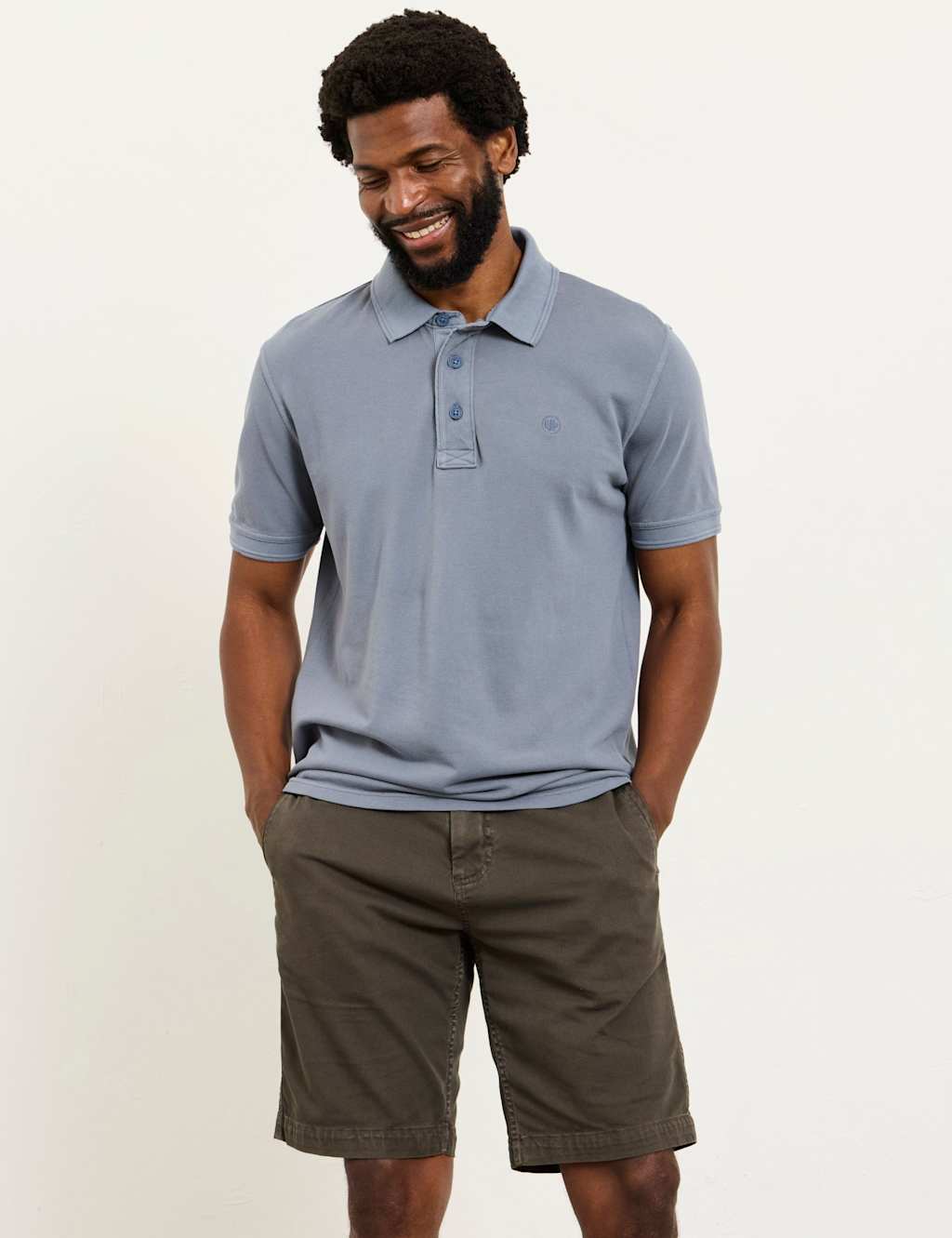 FatFace Pure Cotton Pique Polo Shirt Blue Denim