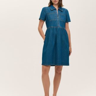 Finery London Denim Collared Knee Length Dress Mid Blue