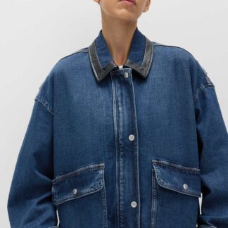 M&S Denim Relaxed Bomber Jacket Medium Indigo