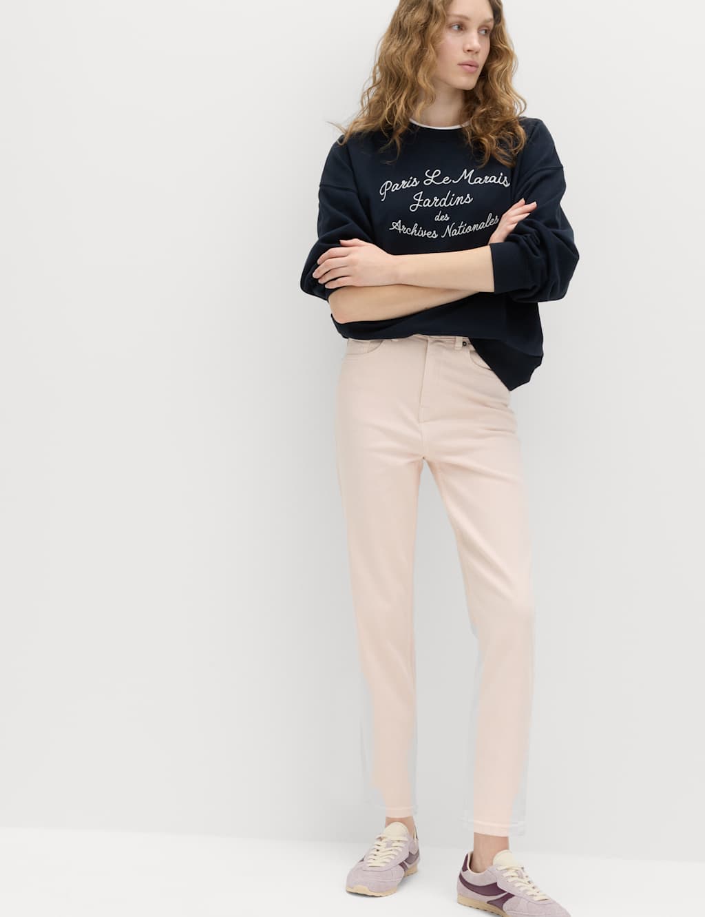 M&S High Waisted Cropped Slim Fit Jeans Soft Pink