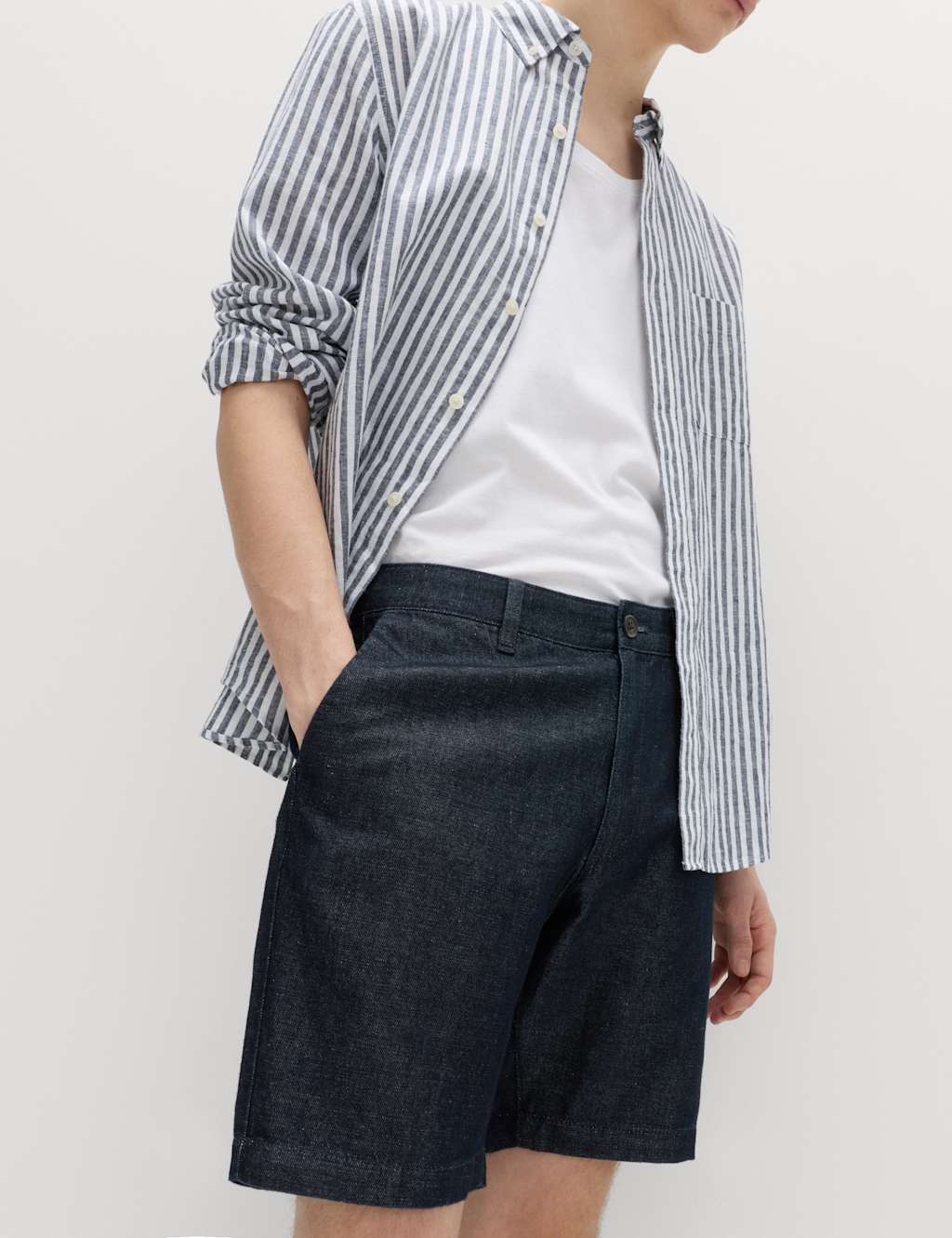 M&S Linen Blend Chino Shorts Dark Blue Denim