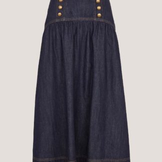 Monsoon Denim Button Detail Midi Skirt Indigo