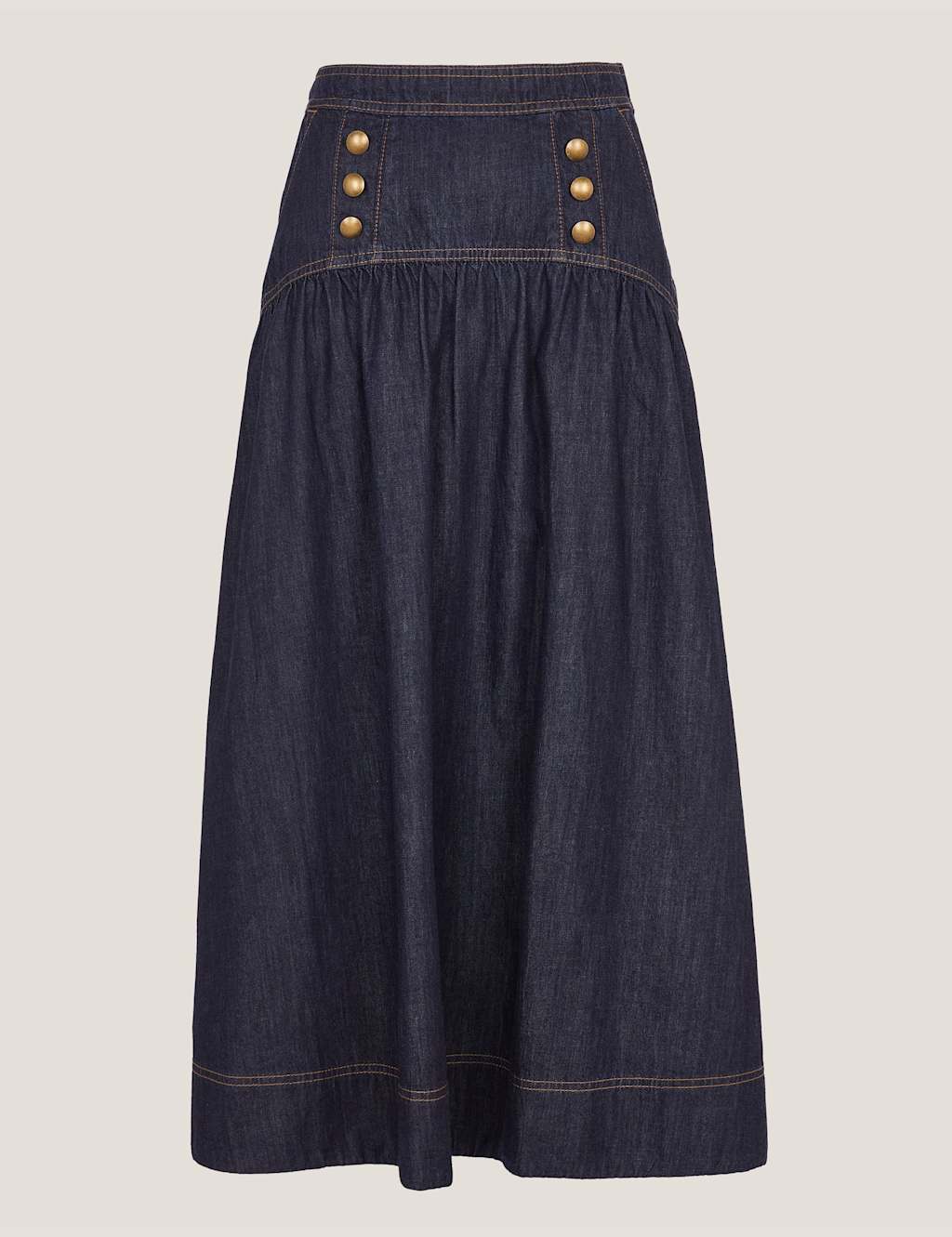 Monsoon Denim Button Detail Midi Skirt Indigo