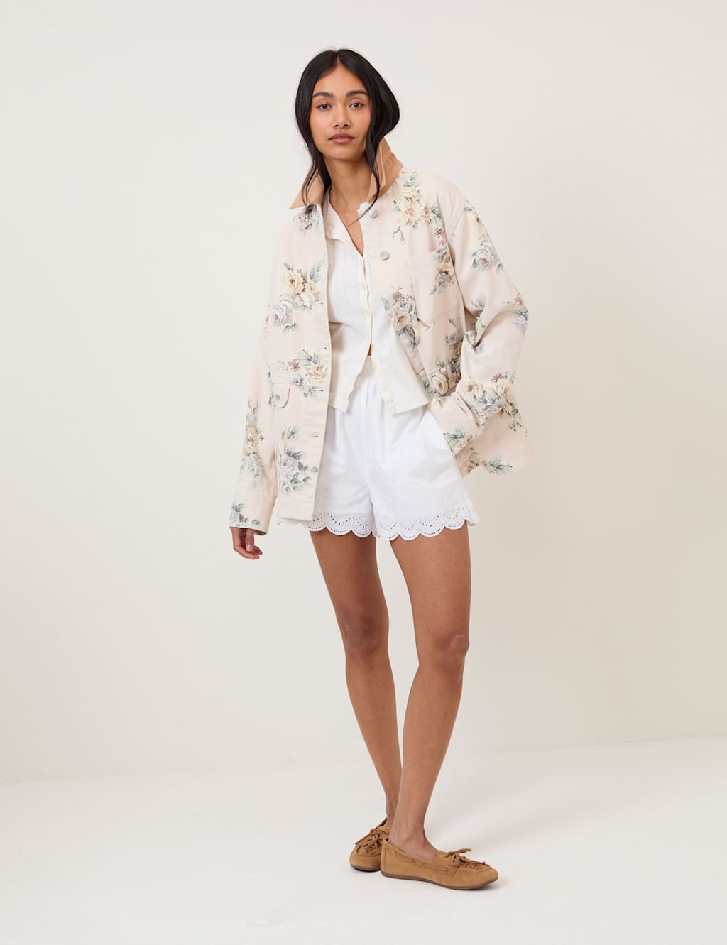 Nobody's Child Denim Floral Relaxed Jacket Pink Mix