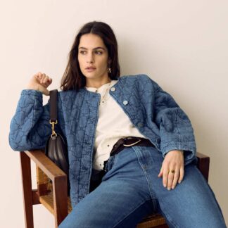 Per Una Denim Quilted Bomber Jacket Light Indigo