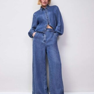 RO&ZO Purre Lyocell Mid Rise Wide Leg Jeans Blue Denim