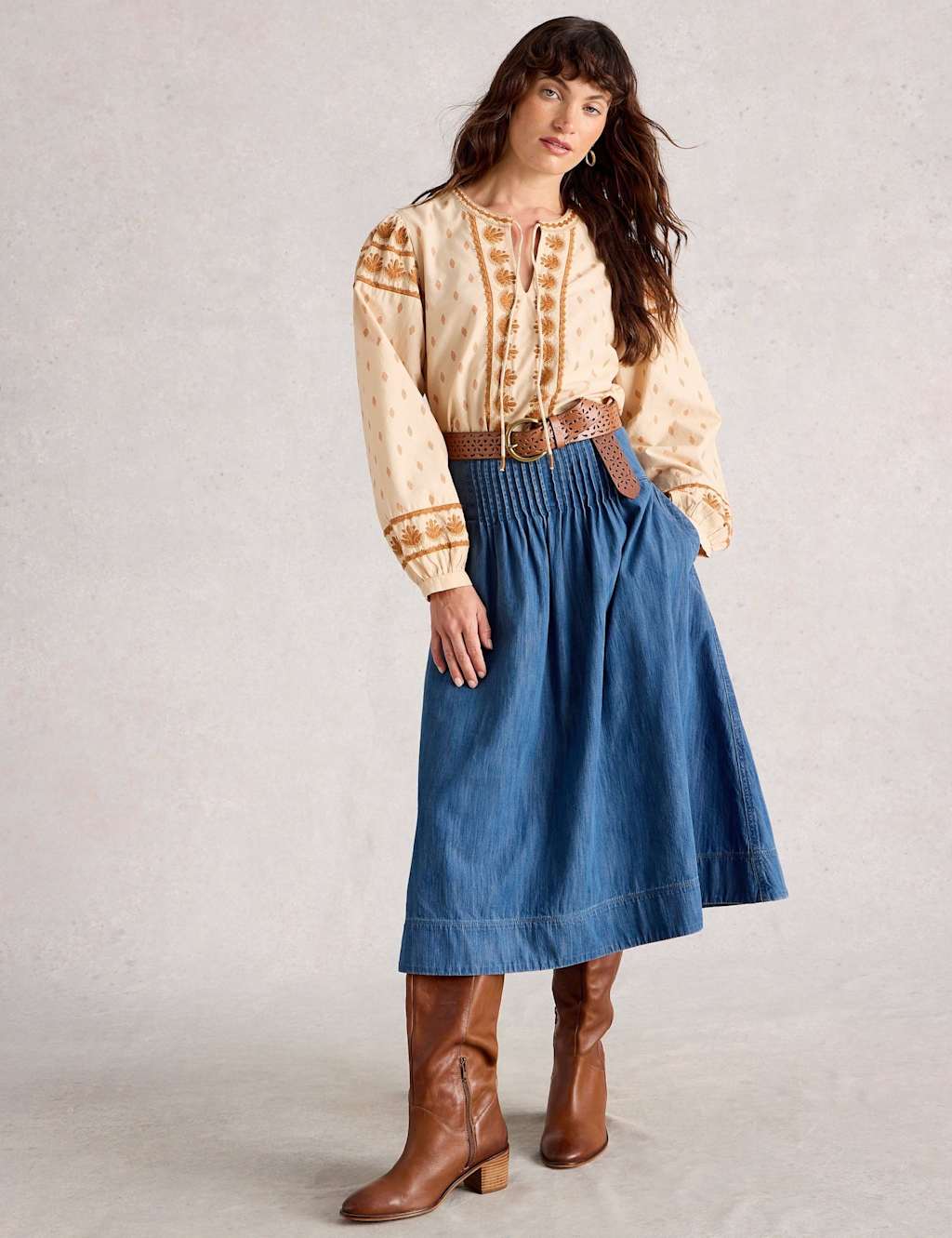 White Stuff Denim Midi Skirt Denim