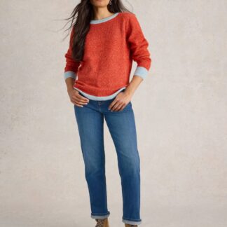 White Stuff High Waisted Straight Leg Jeans Med Blue Denim