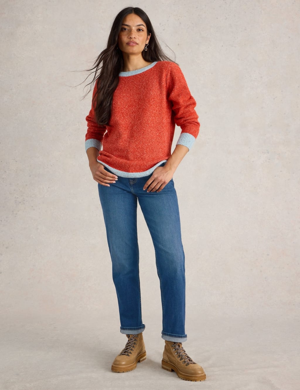 White Stuff High Waisted Straight Leg Jeans Med Blue Denim