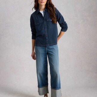 White Stuff Pure Cotton Denim Collared Utility Shirt Blue